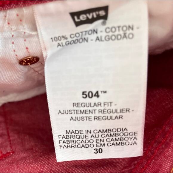 Levi's 504 Men's Regular Fit Bermuda Denim Jean Shorts Size 30 Red Five-Pocket - Picture 3 of 6